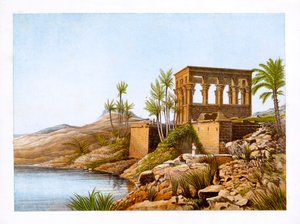 Temple égyptien au bord du Nil, Égypte, vers 1870