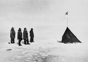 Roald Amundsen, Helmer Hanssen, Sverre Hassel et Oscar Wisting devant la tente érigée au pôle Sud, 16 décembre - John Ward Dunsmore