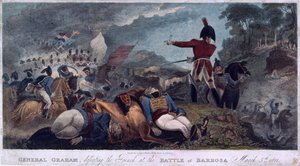 Le général Graham battant les Français à la bataille de Barrosa, gravé par J. Edwards, publié par Almanack Stationers, 1812 - W. Hal Brooke