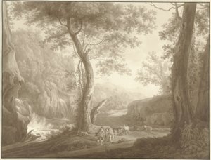 Paysage de montagne avec berger et voyageur - W. Regnu (possibly)