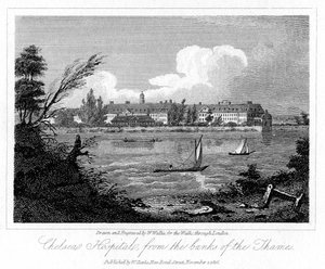 Hôpital de Chelsea, depuis les rives de la Tamise, Londres, 1816