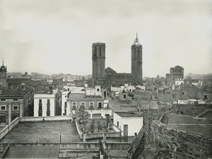 Partie de la vieille ville avec cathédrale, Barcelone, Espagne, 1895