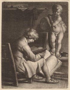 Jeune artiste avec une statue de Cupidon - Wallerant Vaillant