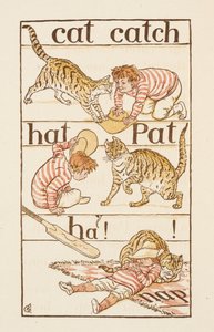 Un garçon jouant avec un chat. Illustration dans 