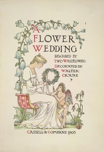 Une femme assise tenant une guirlande; un ange la regardant - Walter Crane