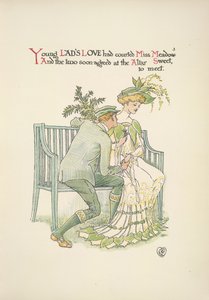 Un jeune homme courtisant une jeune femme, Miss Meadow - Walter Crane