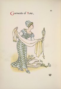 Vêtements de lin. Une femme tenant un châle