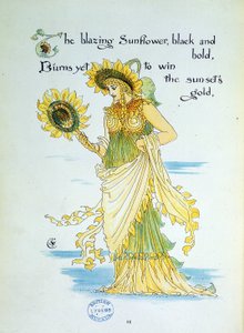 La fleur de tournesol personnifiée dans une jeune femme vêtue de jaune et de vert - Walter Crane