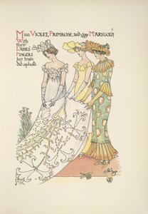 Mlle Violette, Primevère et joyeuse Marygold. Trois jeunes dames - Walter Crane