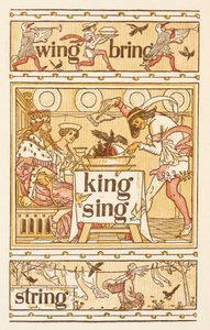 Mots rimant se terminant par la lettre G. Merles dans une tarte. Une corde à linge. Le primer doré - Walter Crane