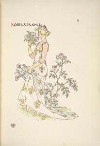 Rose La France. Une jeune femme sentant un bouquet de fleurs - Walter Crane