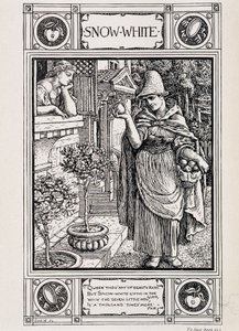 Blanche-Neige et la sorcière tendant sa pomme - dans « Contes de la maison des frères Grimm », traduit de l