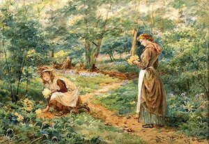 Filles cueillant des fleurs sauvages - Walter Duncan