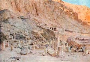 Ruines du temple de Mentouhotep à Thèbes (lithographie couleur)
