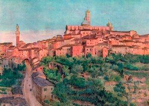 Sienne : Une ville sur une colline (lithographie couleur)