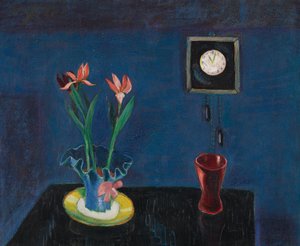 Stillleben mit Uhr und Tulpentopf - Walter Gramatte