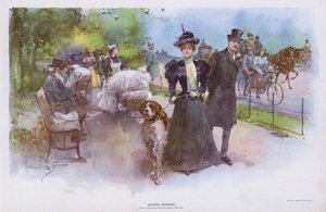 Matin de Pâques : femme se promenant avec son chien de compagnie (lithographie en couleur) - Walter Granville Smith