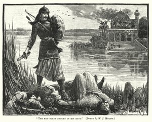 La lame rouge cassée dans sa main (gravure)