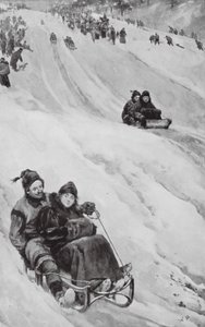 Une piste de luge au Canada (lithographie)