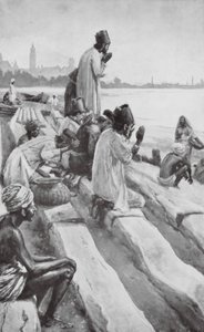 Parsis adorant le soleil levant sur la plage de Bombay - Walter Paget