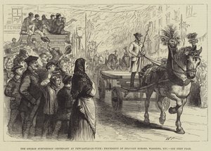 Le centenaire de George Stephenson à Newcastle-on-Tyne, procession de chevaux de trait, chariots, etc. - Walter Paget