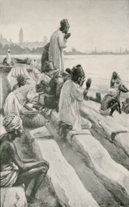 Parsis adorant le soleil levant sur la plage de Bombay - Walter Stanley Paget