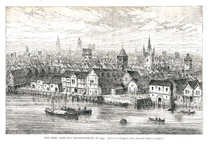 Le quai de fer de Steel Yard et le quartier en 1540. Sur le bord de la rivière, 1878 - Walter Thornbury