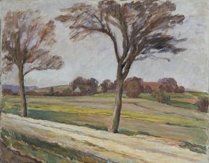 Chemin avec arbres et ferme