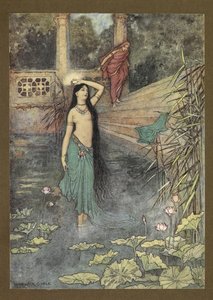 Frontispice: "Elle sortit en courant du palais... et arriva dans le monde supérieur." de Folk-Tales of Bengal ... Avec 32 illustrations en couleur par Warwick Goble (Edition de luxe)