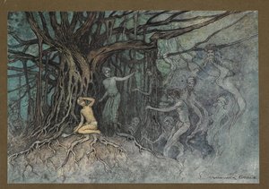 "Au moment où le premier coup fut donné, de nombreux fantômes se précipitèrent vers le Brahmane", de "Folk-Tales of Bengal ... Avec 32 illustrations en couleur par Warwick Goble (Edition de luxe) - Warwick Goble