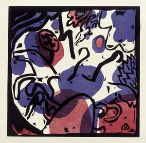 Drei Reiter in Rot, Blau und Schwarz (Illustration 20 aus: "Klänge", Einzelblatt) - Wassily Kandinsky