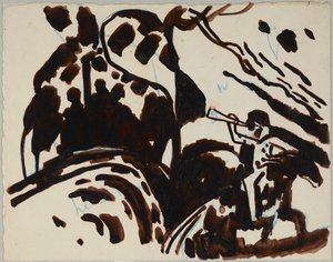 Paysage avec cavalier jouant de la trompette