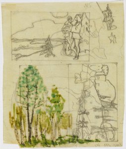 Feuille de croquis avec des thèmes médiévaux - Wassily Kandinsky