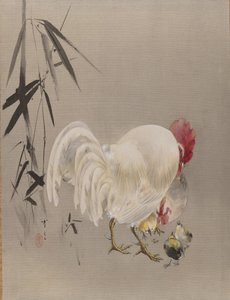 Coq et poule avec poussins, vers 1887 - Watanabe Seitei