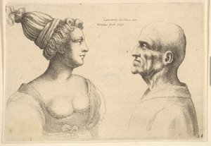 Une femme aux cheveux attachés et un homme chauve se faisant face - Wenceslaus Hollar