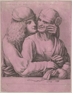 Un jeune homme caressant une vieille femme