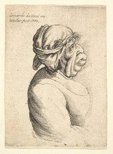 Buste de femme avec bouche proéminente portant une robe décolletée et un tissu autour de la tête, 1660 - Wenceslaus Hollar