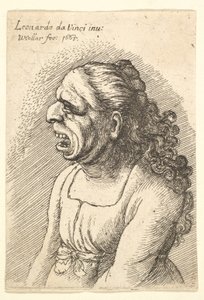 Buste de femme avec la bouche grande ouverte et de longs cheveux bouclés tombant sur ses épaules, 1665 - Wenceslaus Hollar