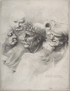 Cinq têtes grotesques, dont un vieil homme avec une couronne de feuilles de chêne - Wenceslaus Hollar
