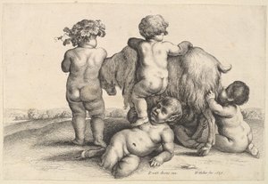Quatre garçons, un jeune satyre et une chèvre, 1647 - Wenceslaus Hollar