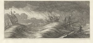 Galère et autres navires dans une tempête en mer - Wenceslaus Hollar