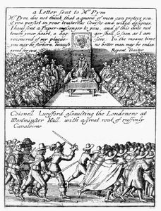 John Pym lisant une lettre à la Chambre des communes ; le colonel Thomas Lunsford et ses soldats attaquant les Londoniens - Wenceslaus Hollar