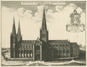 Cathédrale de Lichfield - Vue sud : gravure, 1672 - Wenceslaus Hollar