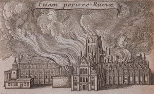 La vieille cathédrale Saint-Paul, Londres, en feu, 1666 - Wenceslaus Hollar