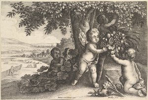 Le Dieu de la rivière et les garçons - Wenceslaus Hollar