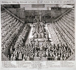 Le procès de Thomas Wentworth, comte de Strafford, Westminster Hall, Londres, 1641 - Wenceslaus Hollar