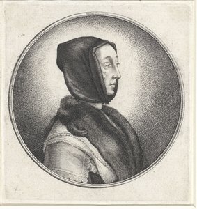 Femme avec un foulard noir et une étole en fourrure (Medaillons met vrouwenbusten) - Wenceslaus Hollar