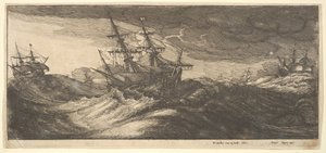 Navire de guerre et une baleine jaillissante, 1665