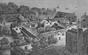 Maison Winchester, Southwark, vers 1649, depuis la tour de St. Saviours, vers 1812, 1912