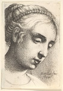 Femme avec une chaîne de perles dans les cheveux regardant vers le bas à droite, 1645 - Wenceslaus Hollar